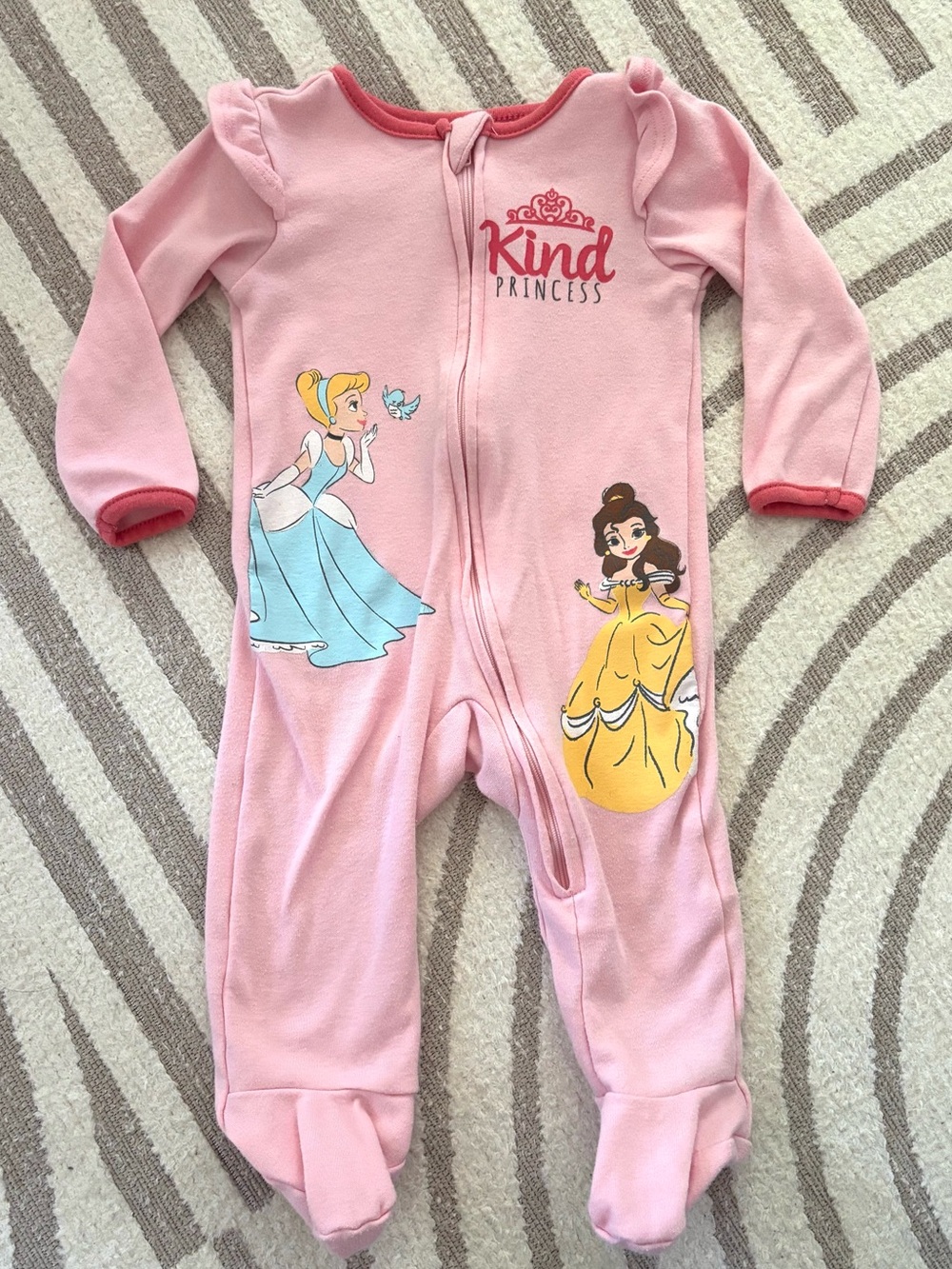 10/$15Disney Pink Footed One-Piece Pajamas with Cinderella & Belle